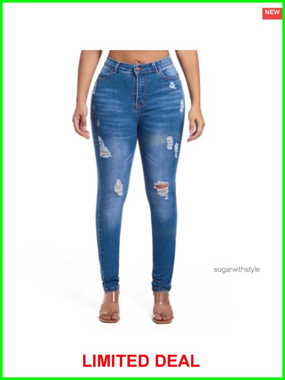 High Waisted Butt Lift Skinny Stretch Jeans Ripped Design